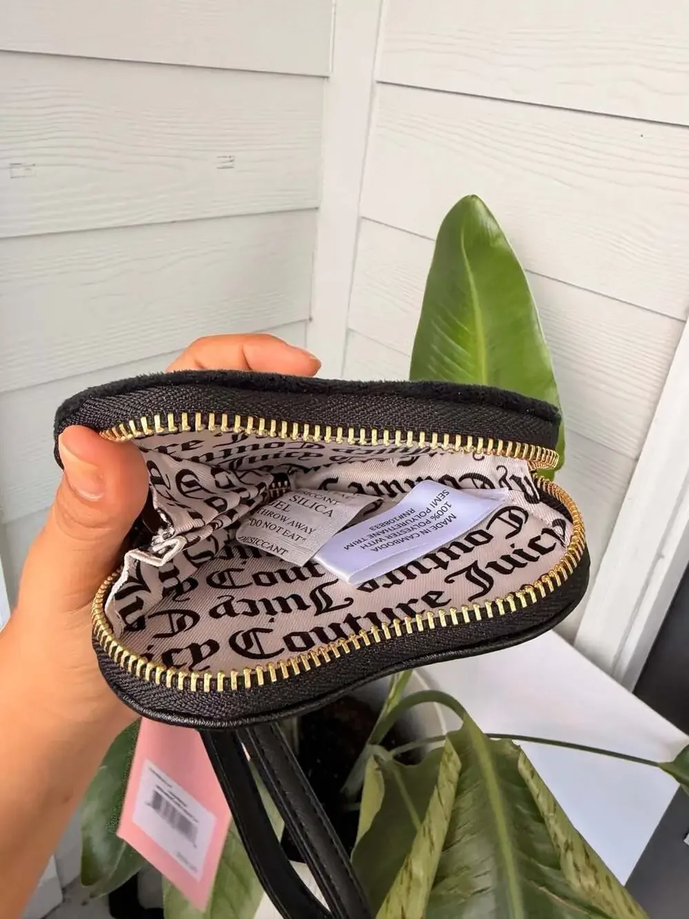 Juicy Couture Black Velour Heart Wristlet Pouch
